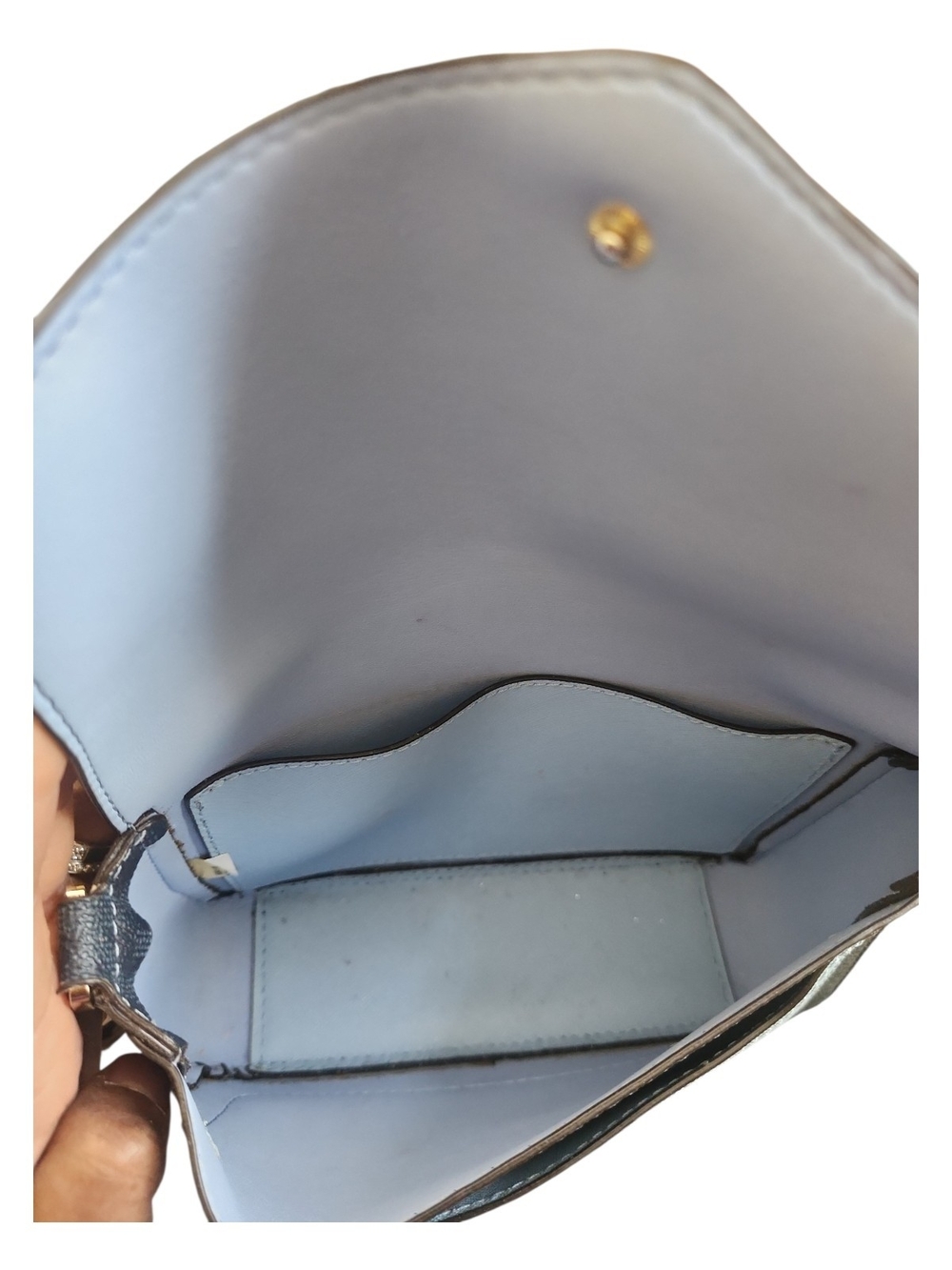 Michael Kors EUC Navy Leather Crossbody Bag with Light Blue Accent - Picture 5 of 10